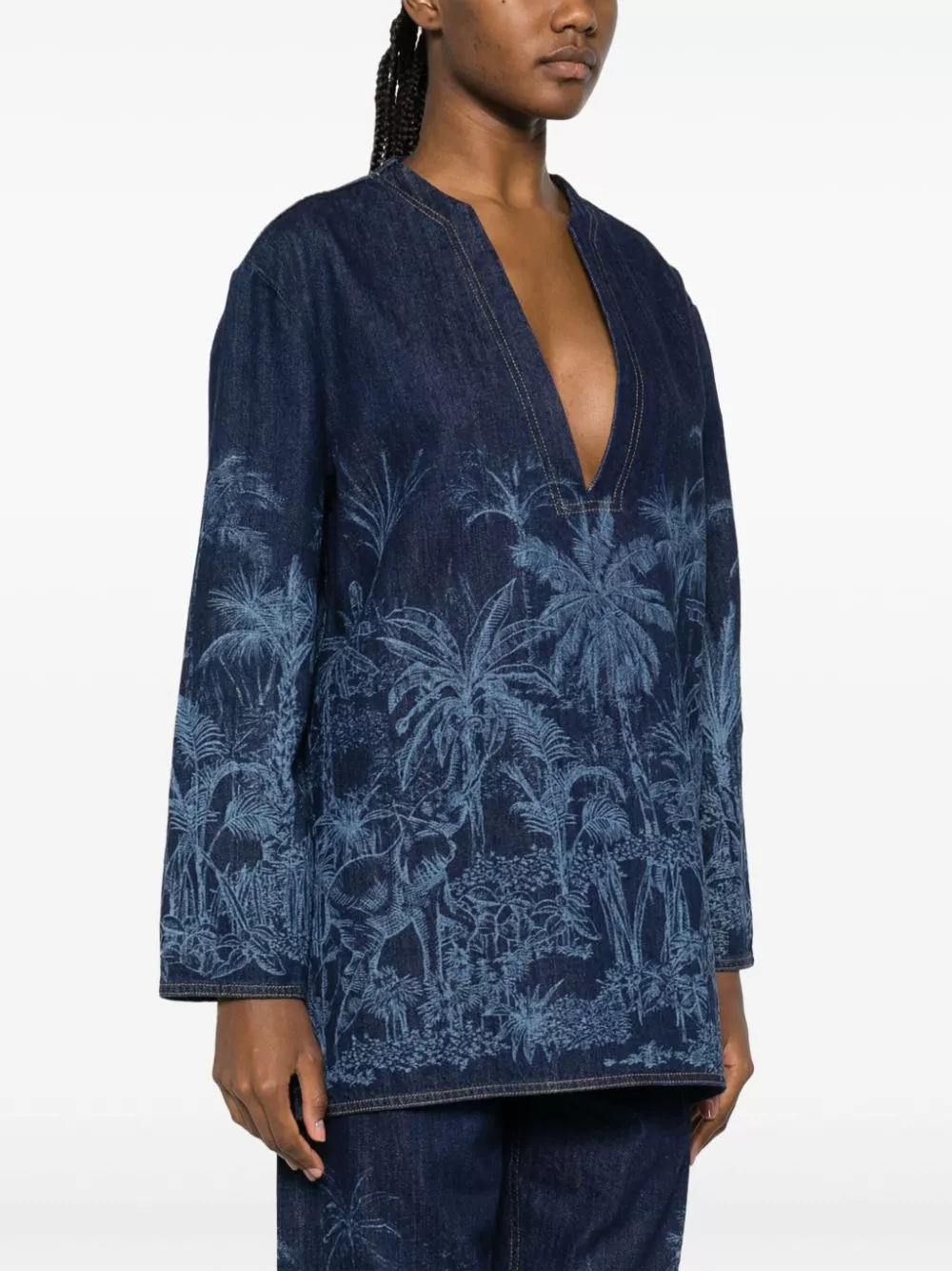 Cheap Alanui Jungle Toile de Jouy denim tunic Women 0119