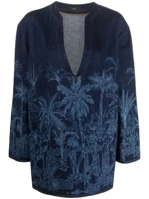 Cheap Alanui Jungle Toile de Jouy denim tunic Women 0119